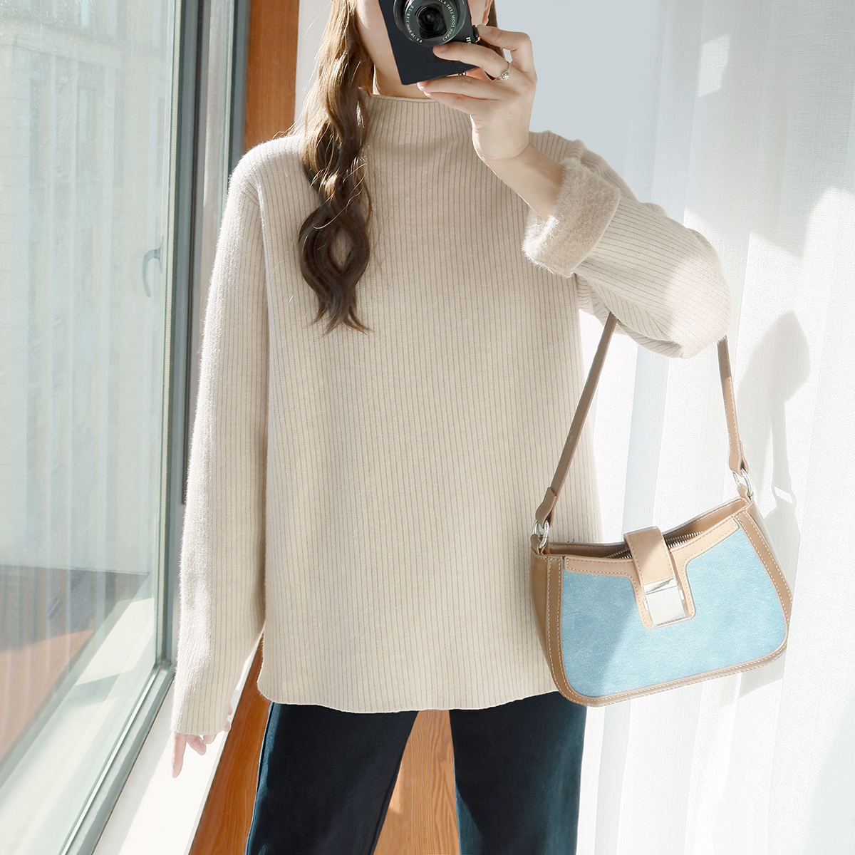 加绒半高领一体绒大码打底衫毛衣