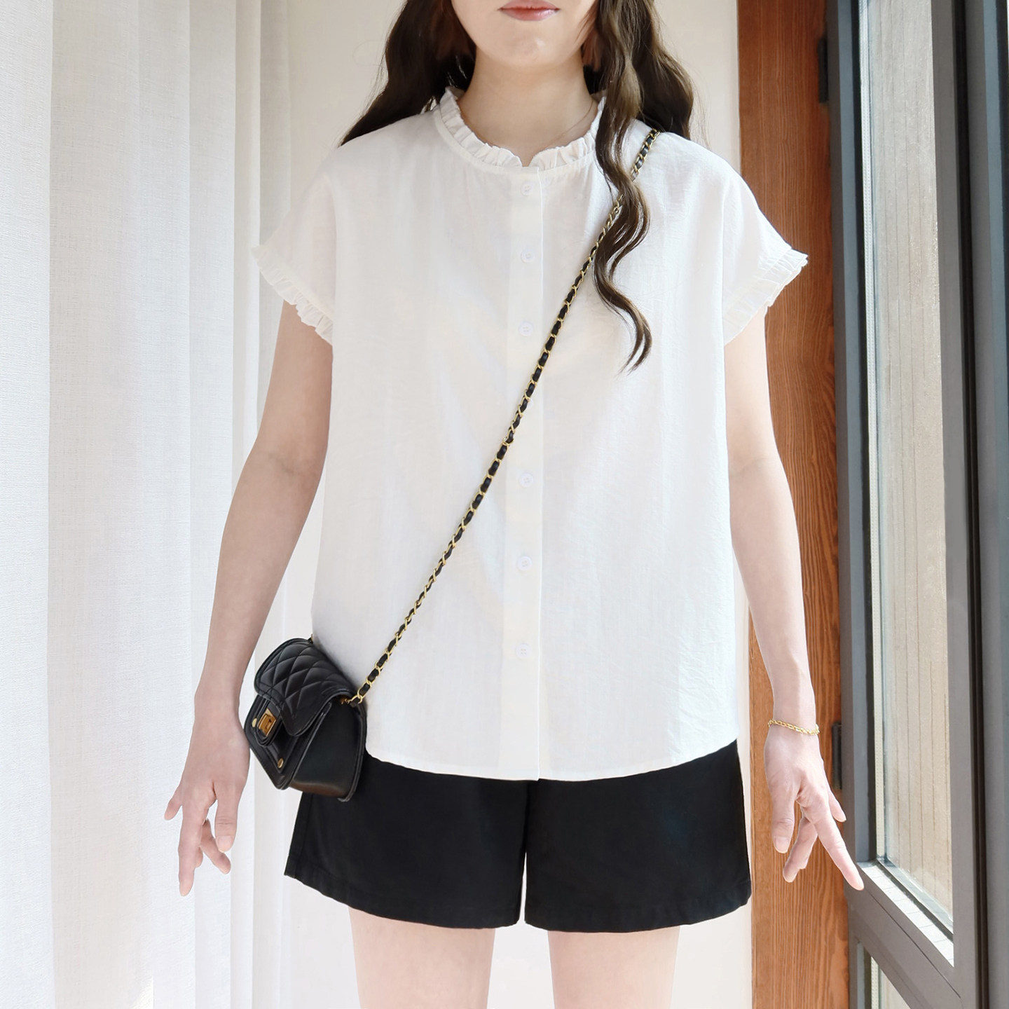 大码飞飞袖衬衫女200斤胖mm夏季文艺木耳边立领纯棉宽松无袖衬衣