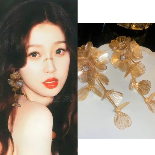 虞书欣同款耳环金色流苏花耳饰耳钉耳夹耳坠个性夸张新娘妆饰品女