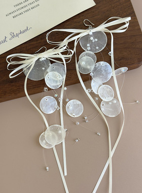 旅游度假白色贝壳流苏耳环耳饰耳钉耳夹耳坠饰品2025春夏新女蝴蝶