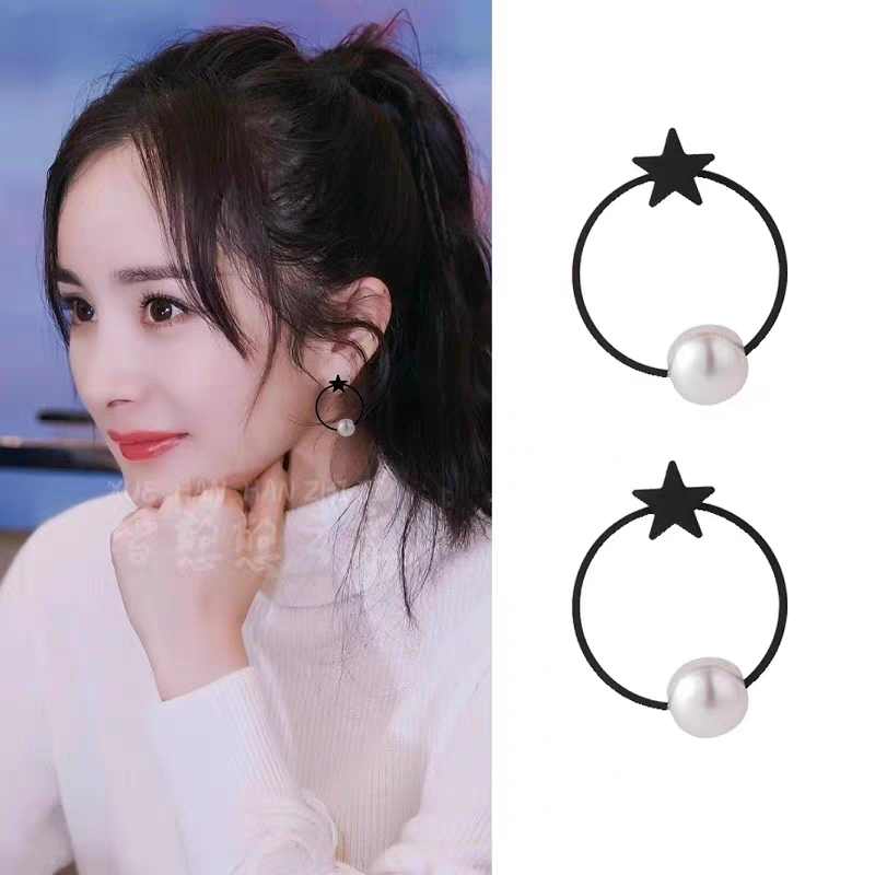 同款耳环星星珍珠圆圈耳钉925银小众设计黑色耳饰耳坠2024新