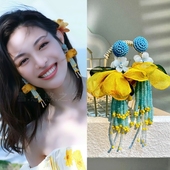 钟楚曦同款 女 耳环黄色花朵耳饰耳钉耳坠耳夹旅游饰品2026春夏新款