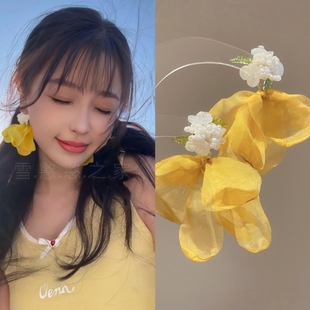 虞书欣同款耳环黄色花朵耳饰耳钉耳夹耳坠2025春夏新款度假风饰品