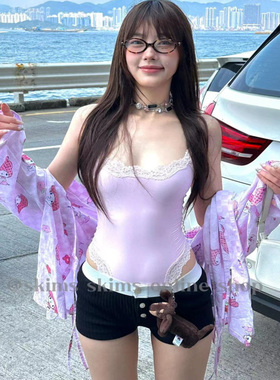 现｜skims卡戴珊情人节限定粉色蕾丝修身性感辣妹吊带连体衣