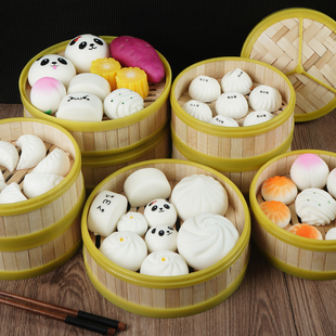 仿真包子蒸馒头花卷寿桃假食物模型面包食品小笼包狗不理套装蒸笼