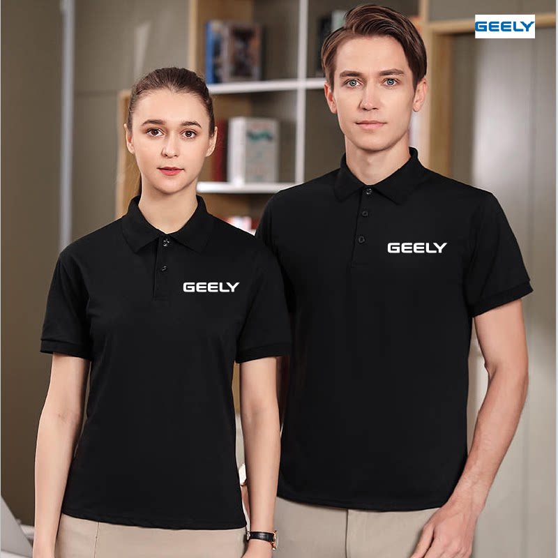 夏季吉利4s店工作服定制纯棉短袖t恤汽车美容工装polo衫翻领刺绣