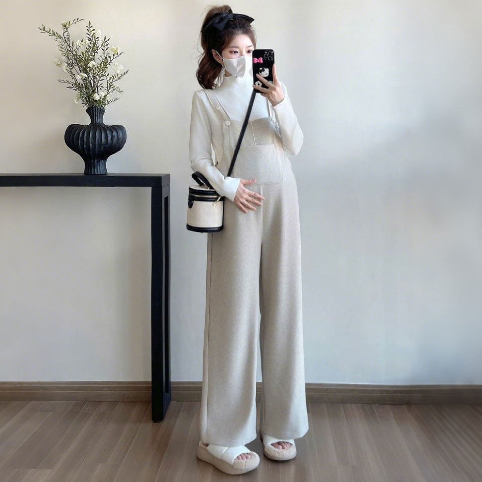 孕妇裤2025秋冬新款孕期背带裤两件套时髦百搭大码阔腿裤减龄套装