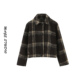 欧美风毛呢格子短外套女2026早春翻领单排扣百搭夹克短款 气质上衣