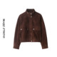欧美风立领麂皮绒短外套女复古口袋夹克高级感夹克外套棒球服上衣