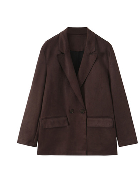 欧美风宽松减龄早春双排扣毛呢外套女2026新款宽松百搭西装外套