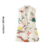 气质水果印花西装 外套女2025新款 修身 法式 显瘦无袖 女士度假上衣