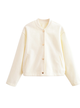 极简风气质时尚立领长袖外套女短款金色纽扣飞行员夹克秋冬棒球服