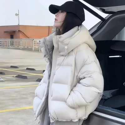 云朵泡芙龟背短款羽绒服女2025新款韩版加厚白鸭绒连帽面包服外套
