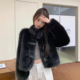 黑色立领上衣潮 仿狐狸毛时尚 小个子新款 女装 环保皮草毛毛外套冬季