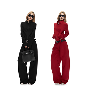 Fanptntox 立领短款可调节下摆休闲卫衣外套女阔腿直筒卫裤套装