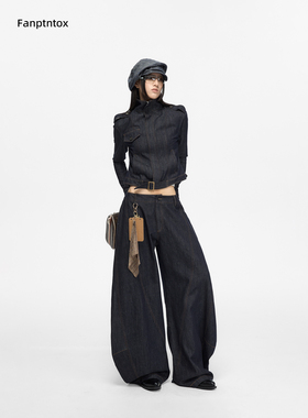 Fanptntox 秋季新款原牛时尚质感复古丹宁立领短款牛仔夹克外套女