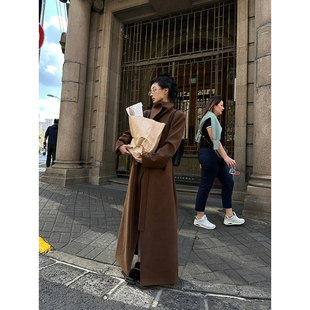 Fanptntox 高领毛呢外套女冬季新款长款直筒显瘦保暖呢子大衣气质