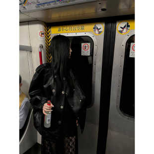 Fanptntox‘酷辣vibe’ 外套 复古翻领双排扣肌理感廓形皮衣女秋季