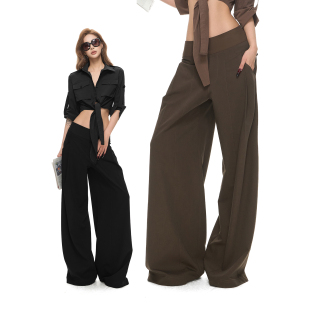 长裤 Fanptntox 低腰拼接腰头慵懒感垂感宽松阔腿西裤