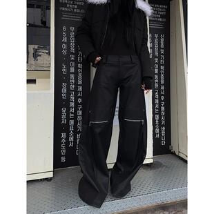 Fanptntox 长腿收割机廓版pu皮裤女冬季新款宽松阔腿裤百搭长裤子