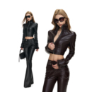 Fanptntox·弹力PU皮性感机车拉链皮衣外套毛毛立领修身 正肩上衣