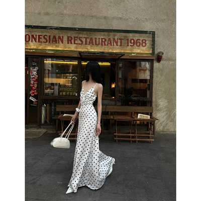 气质显瘦新款长裙绑带波点性感