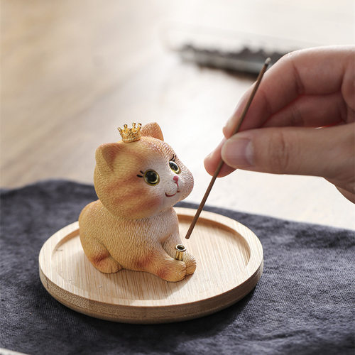 猫咪摆件盘可爱树脂小猫香座托支架潮玩线香插室内茶室香薰炉家用