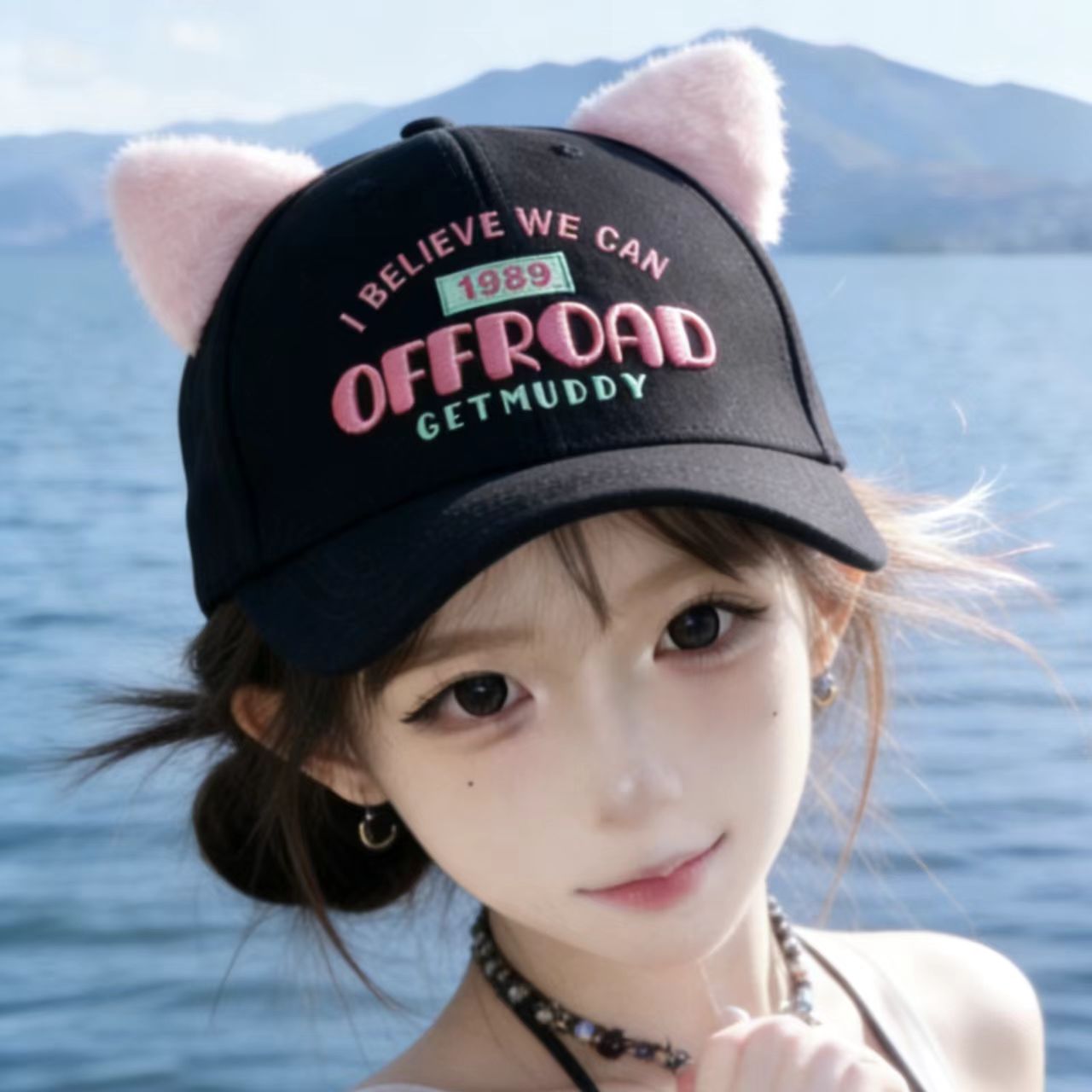 小众可爱显脸小硬顶猫耳朵帽子女