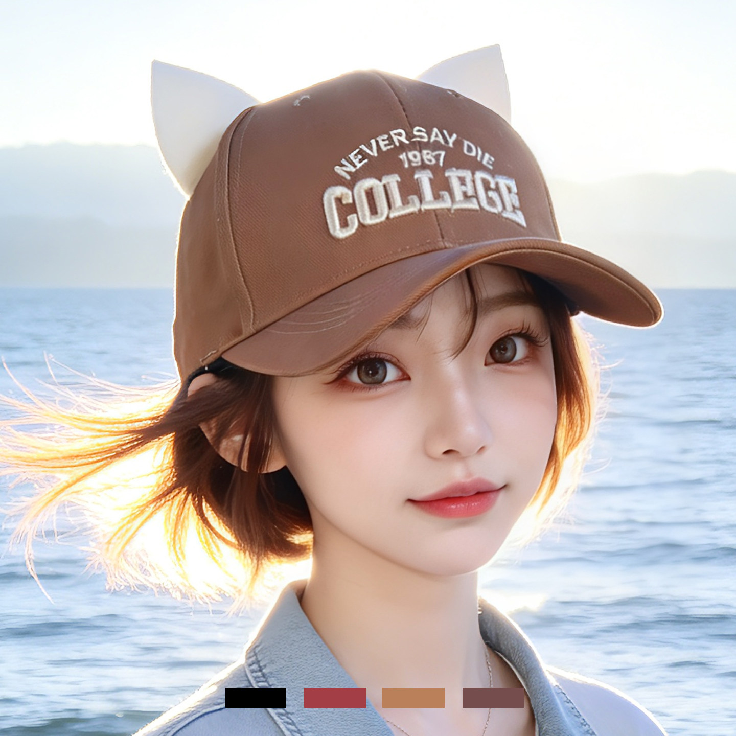 2026新款可爱带猫耳朵棒球帽鸭舌帽子女春秋夏季韩版刺绣圆顶帽潮