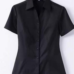 职业黑色衬衫女短袖薄款2024春秋工装衬衣酒店前台接待工作服女装