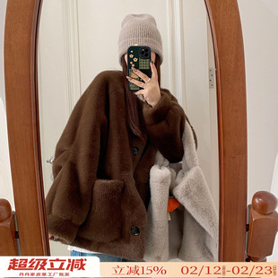 仿天鹅绒貂皮大衣皮毛一体韩版减龄水貂绒环保皮草女冬季毛毛外套