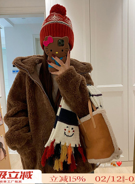 温暖暴击 双层帽子100羊羔毛皮毛一体毛毛外套女冬季保暖皮草上衣