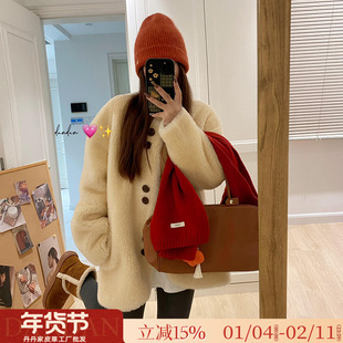 温柔奶油黄羊羔毛皮毛一体韩系小香风2025冬季新款皮草女毛毛外套