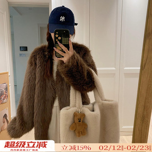 特价仿狐狸毛皮毛一体 V领中长款环保皮草年轻款毛毛外套女