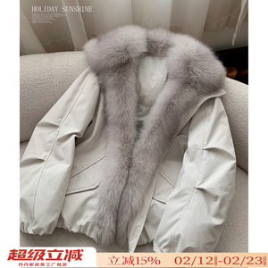 温暖对白/超大进口狐狸毛领 90白鹅绒羽绒服冬季皮草外套女派克服