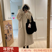 慵懒冬日仿水貂毛貂皮大衣保暖连帽加长款 韩版 环保皮草女毛毛外套