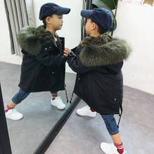 可拆卸獭兔毛内胆 儿童皮草外套女童装 男童宝宝大毛领派克服冬季