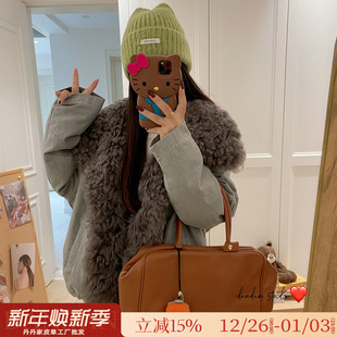 莫斯纳羊毛皮毛一体大毛领2025新款 90鹅绒内胆派克服皮草外套女冬