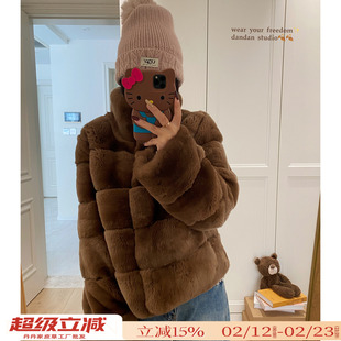 贵奢线/龙猫獭兔毛咖色高级感保暖立领2025冬新款皮草毛毛外套女