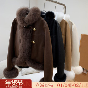 狐狸毛皮草外套女机车小个子2025新款麂皮绒鹅绒内胆羽绒夹克爆款