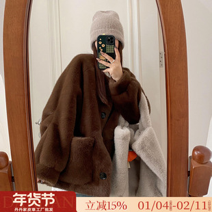 仿天鹅绒貂皮大衣皮毛一体韩版减龄水貂绒环保皮草女冬季毛毛外套