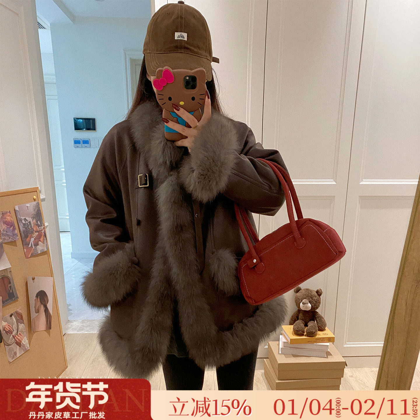 街角旧廓/狐狸毛领 90白鹅绒内胆麂皮绒派克服2025新款皮草外套女,女装/女士精品,皮草,淘宝优惠券,粉丝福利购,淘宝优惠卷