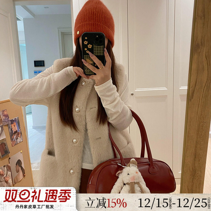 小香风马夹水貂绒皮毛一体环保皮草女毛毛外套年轻款背心百搭马甲
