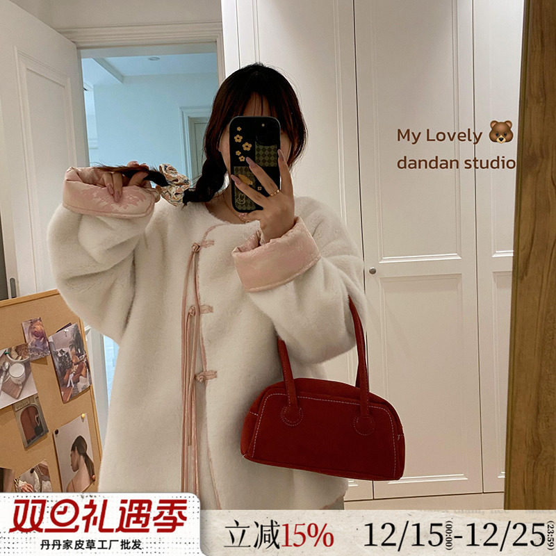 寒梅印雪！缎面新中式盘扣两面穿韩版水貂绒环保皮草女冬毛毛外套