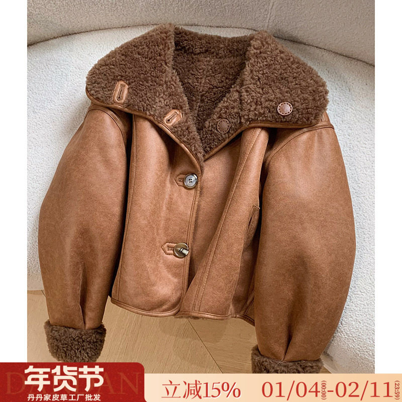 韩系大翻领两面穿羊羔毛皮毛一体皮草女冬季复古夹克上衣毛毛外套,女装/女士精品,皮草,淘宝优惠券,粉丝福利购,淘宝优惠卷