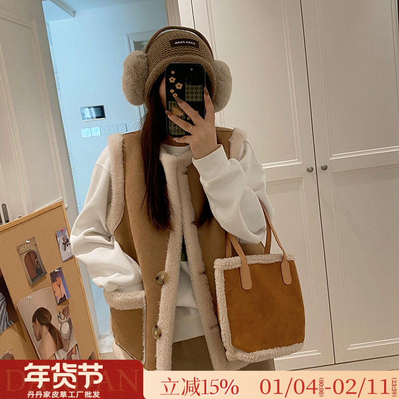 羊羔毛复古棕色皮毛一体两面穿马甲夹2025新款秋冬背心女皮草外套,女装/女士精品,皮草,淘宝优惠券,粉丝福利购,淘宝优惠卷