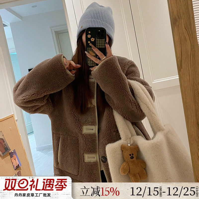 羊羔毛皮毛一体皮草女毛毛外套冬
