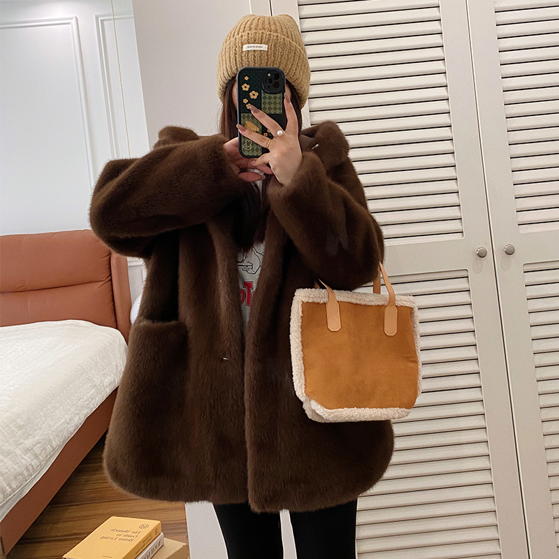 中长水貂绒环保皮草女冬毛毛外套