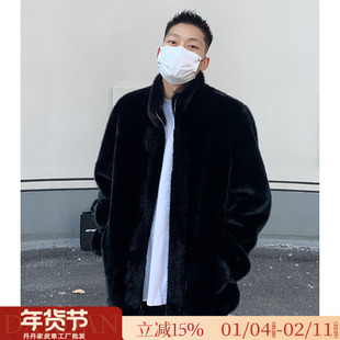 给爸爸带一件男款冬季保暖立领水貂环保皮草貂皮大衣毛毛外套黑色