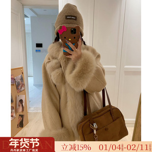 绒绒奶球！可爱风全羊毛双面呢羊绒大衣狐狸毛领皮草毛呢外套女冬